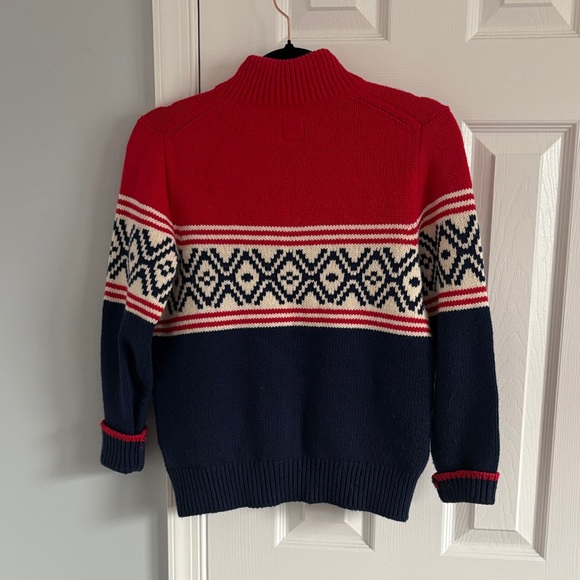 GAP Kids Red & Navy Patterned Long Sleeve Sweater Fleece Lined Collar Size L/10 - Picture 6 of 6